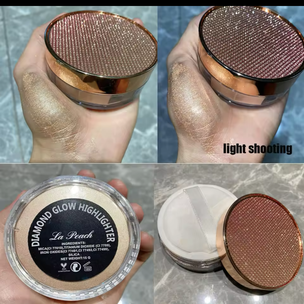 Highlighter polvo en polvo brillo brillo brillo diamante polvo de diamante maquillaje brillo para el cuerpo de la cara